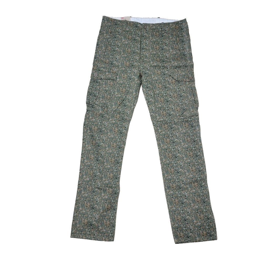 NWT Levis Slim Straight Cargo Mens 34x34 Green Camo Stretch Pants Straight Leg
